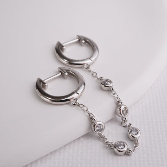 INAGIO  925 silver diamond double trouble hoop earring