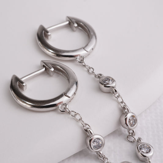 INAGIO  925 silver diamond double trouble hoop earring