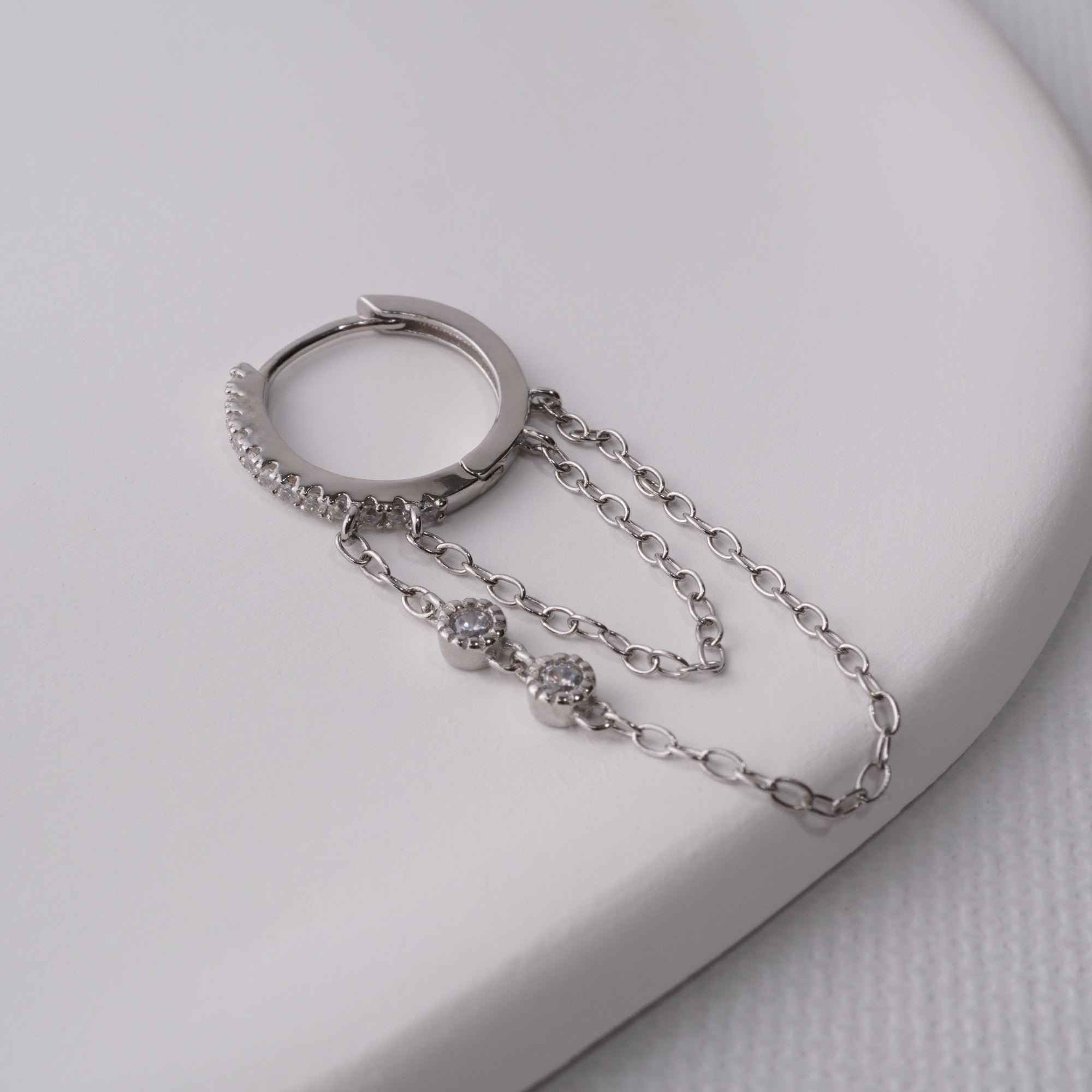 inagio 925 silver diamond double chain hoop
