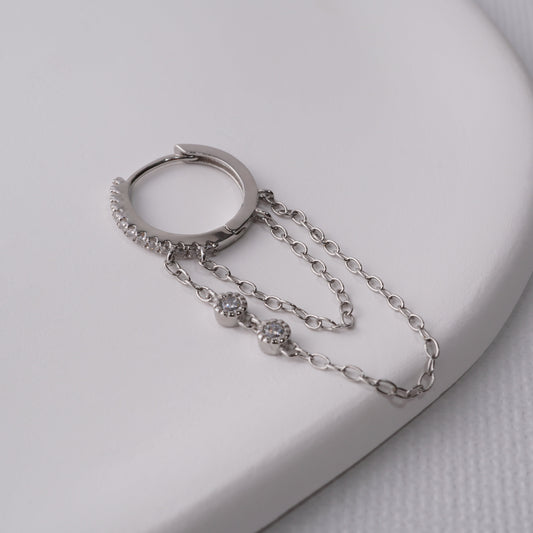 inagio 925 silver diamond double chain hoop