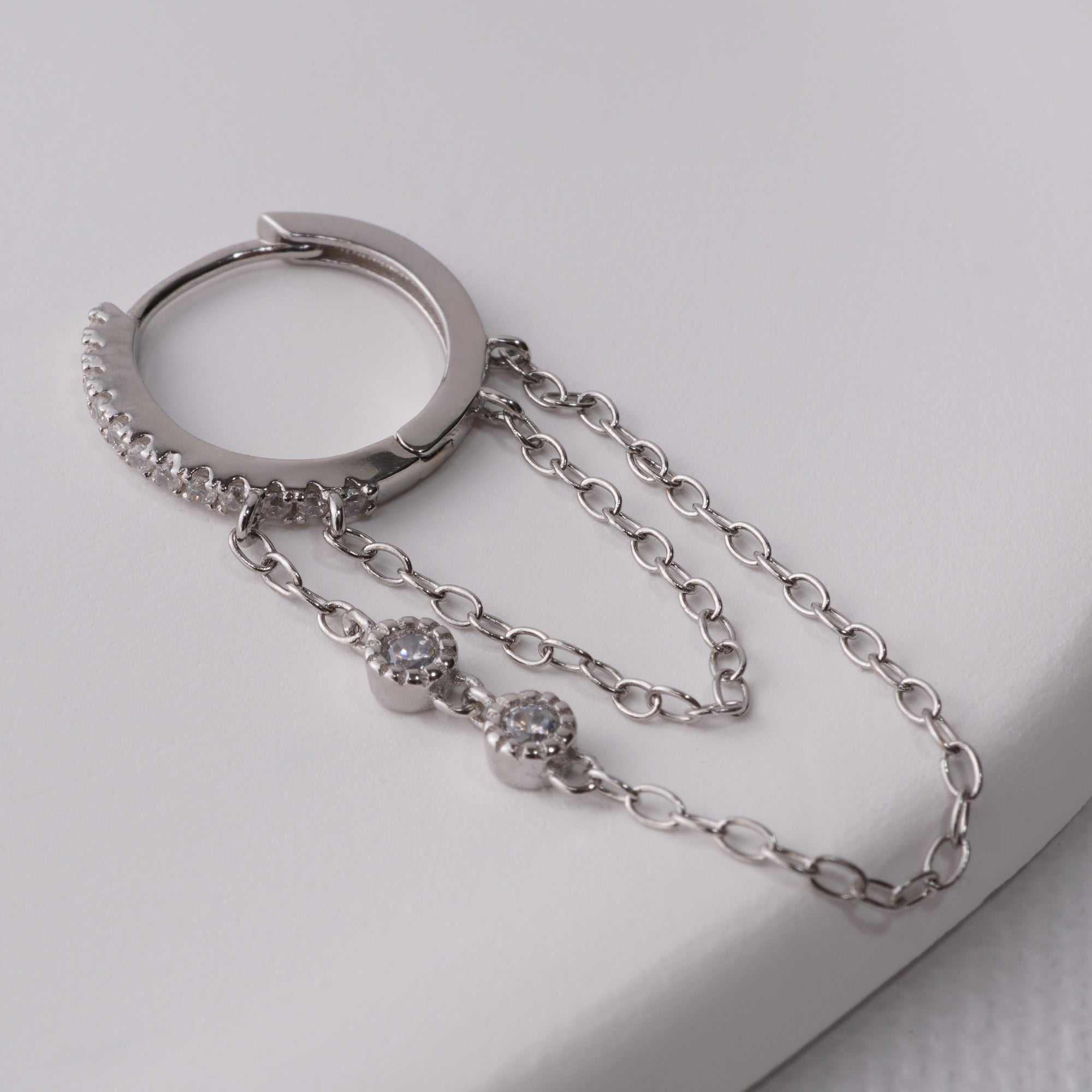 inagio 925 silver diamond double chain hoop