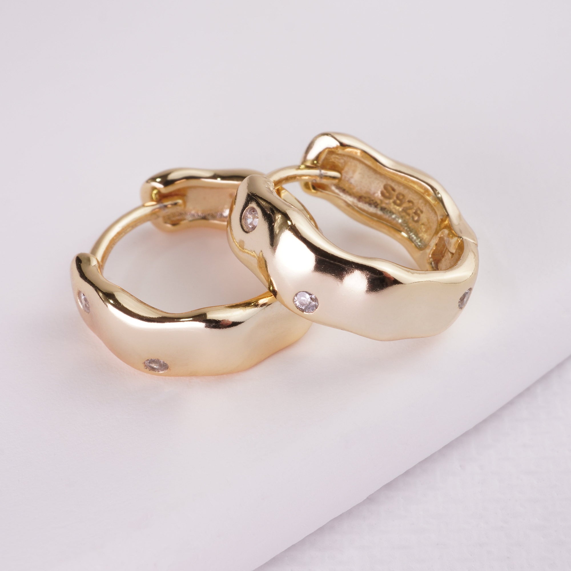 INAGIO 14k gold plated  925 silver chunky hoop set