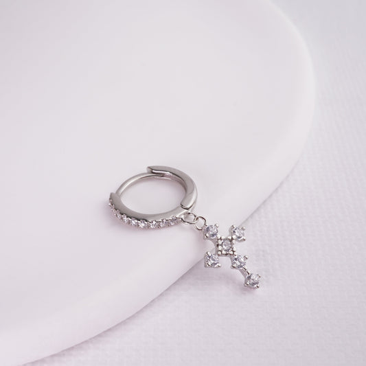 INAGIO  925 silver diamond gothic cross hoop earring