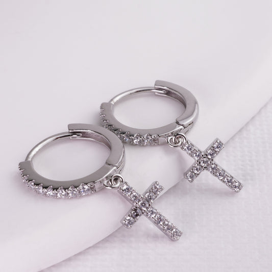 inagio 925 silver diamond cross hoop set