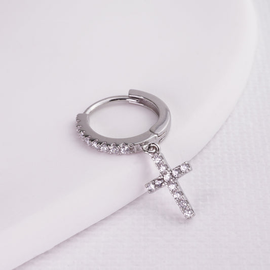 inagio 925 silver diamonds cross hoop