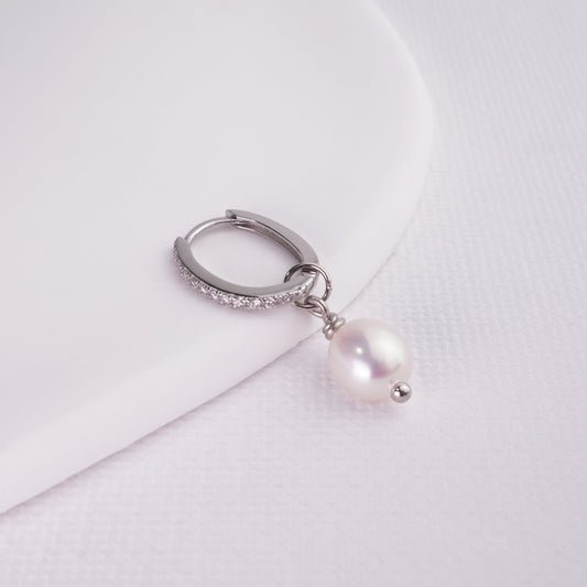 INAGIO 925 silver diamonds and pearl hoop earring