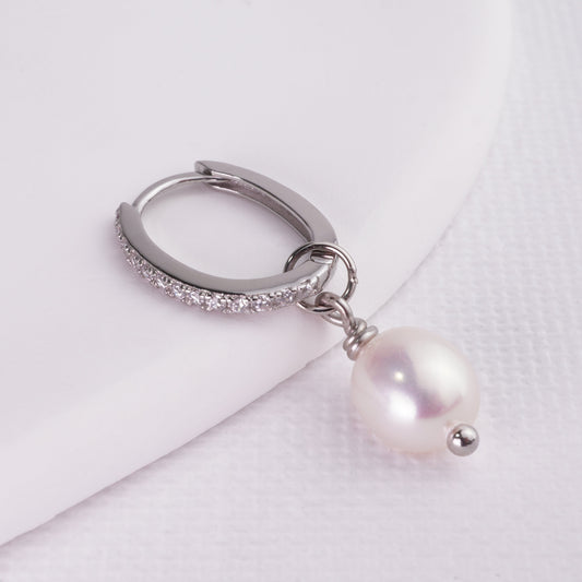 INAGIO 925 silver diamonds and pearl hoop earring