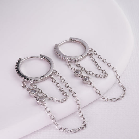 inagio 925 silver diamonds double chain hoop set