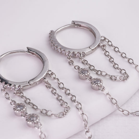inagio 925 silver diamonds double chain hoop set