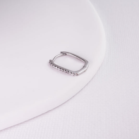 INAGIO 925 silver rectangle diamonds hoop earring