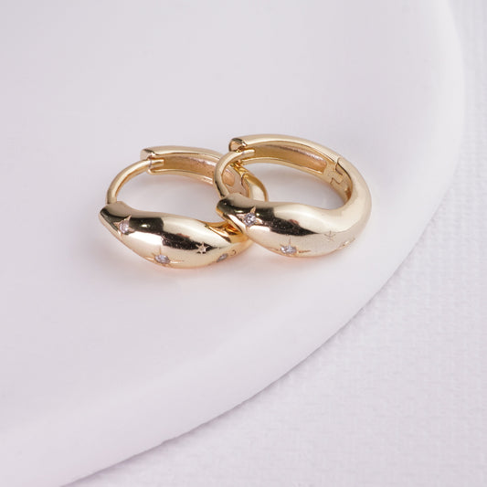 INAGIO 14K gold plated silver diamond serene hoop set