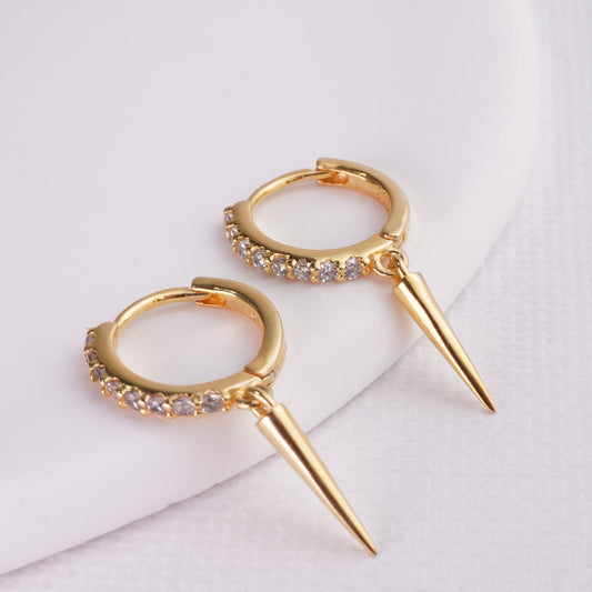 INAGIO 14K gold plated silver diamond Dagger hoop set