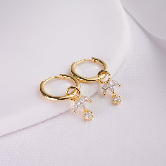 INAGIO 14K gold plated silver diamond Trifecta hoop set