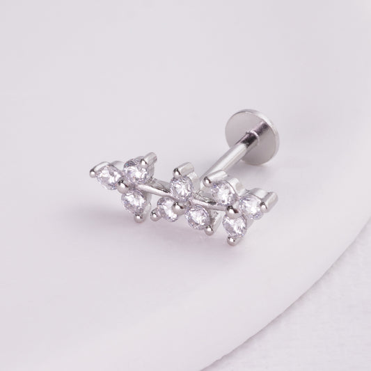 INAGIO 925 silver diamond flower labret piercing