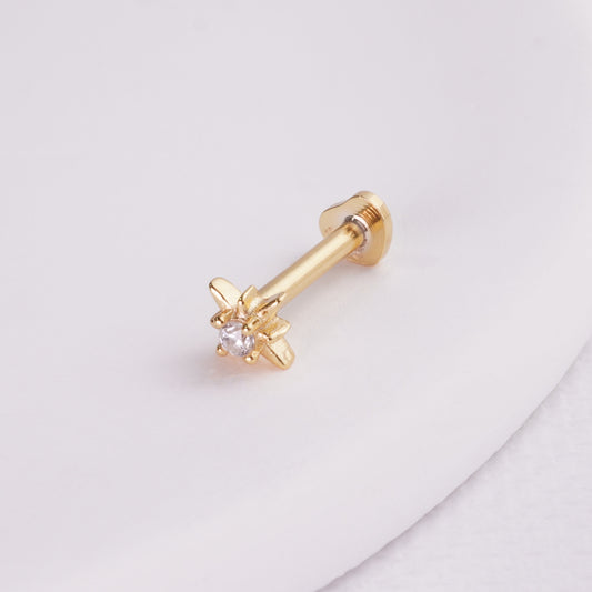 INAGIO 14K gold plated silver diamond starstruck labret piercing