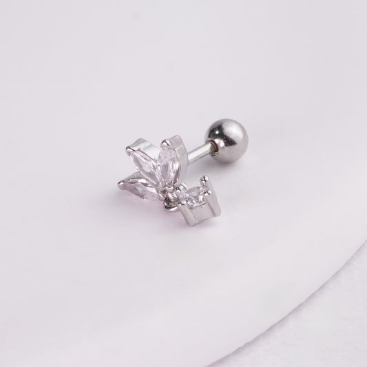 inagio 925 silver diamonds dangling flower barbell piercing