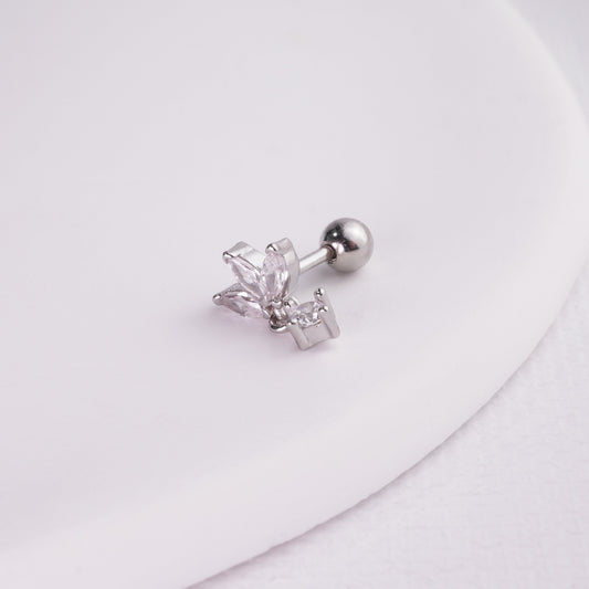 inagio 925 silver diamonds dangling flower barbell piercing