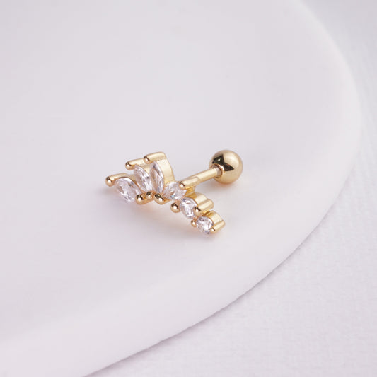 INAGIO 14K gold plated silver diamond elongated barbell piercing