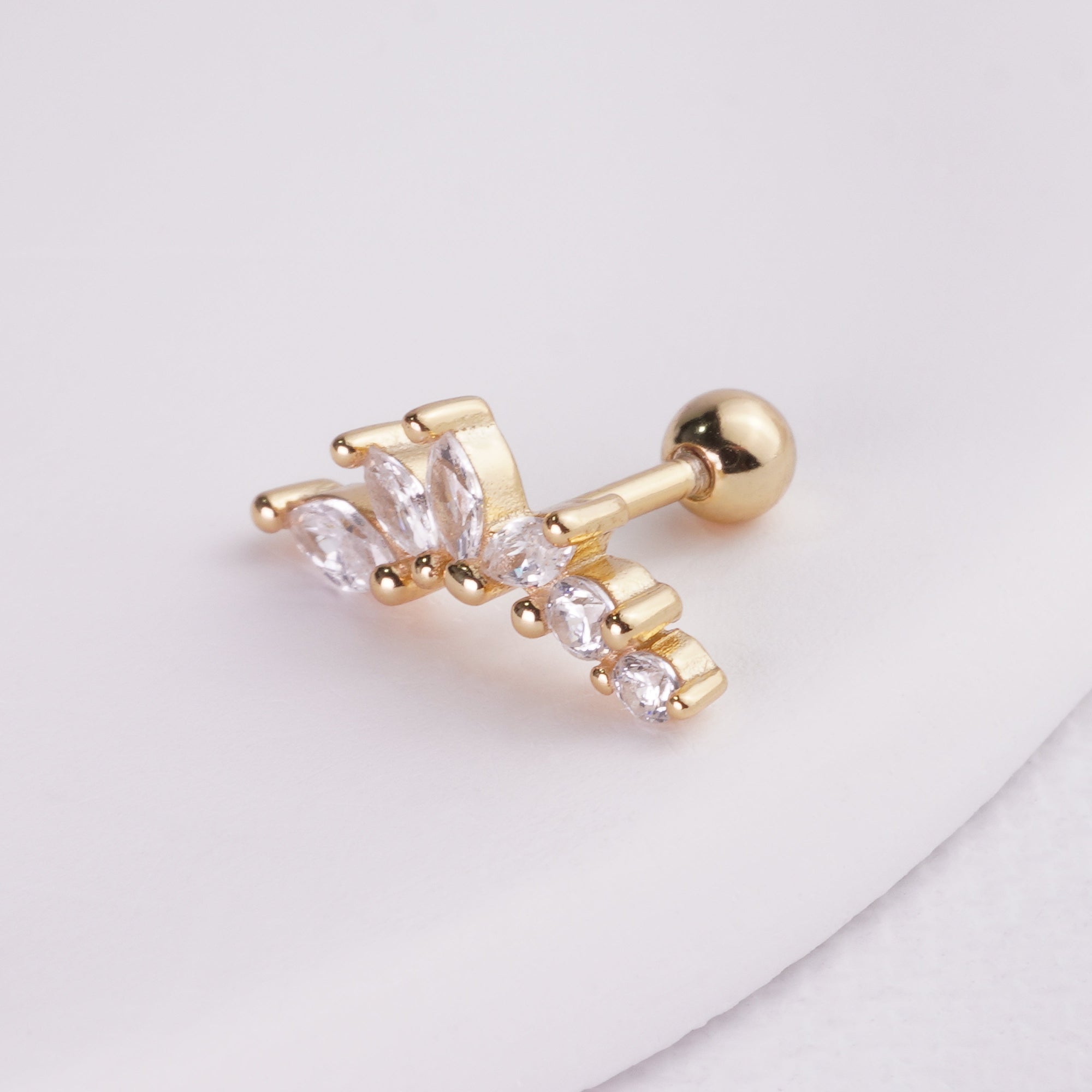 INAGIO 14K gold plated silver diamond elongated barbell piercing