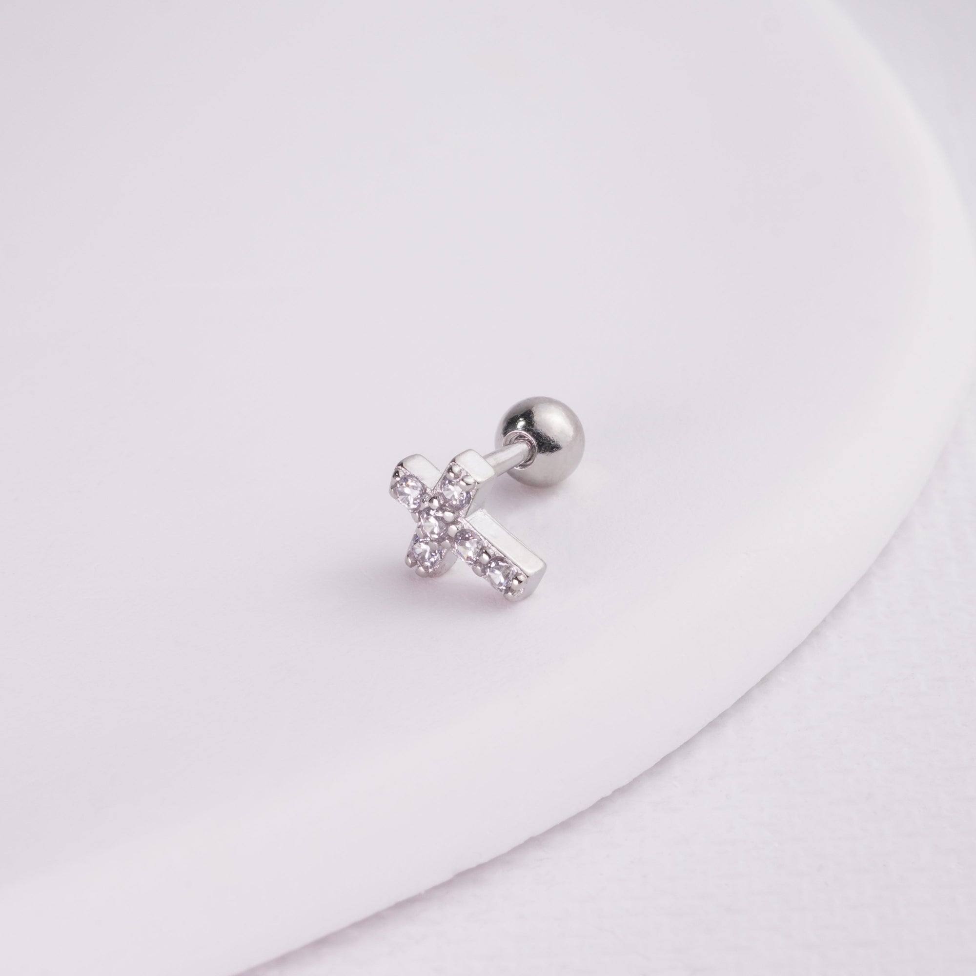 INAGIO 925 silver diamond cross barbell piercing