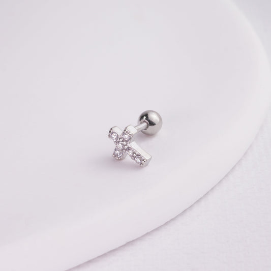 INAGIO 925 silver diamond cross barbell piercing