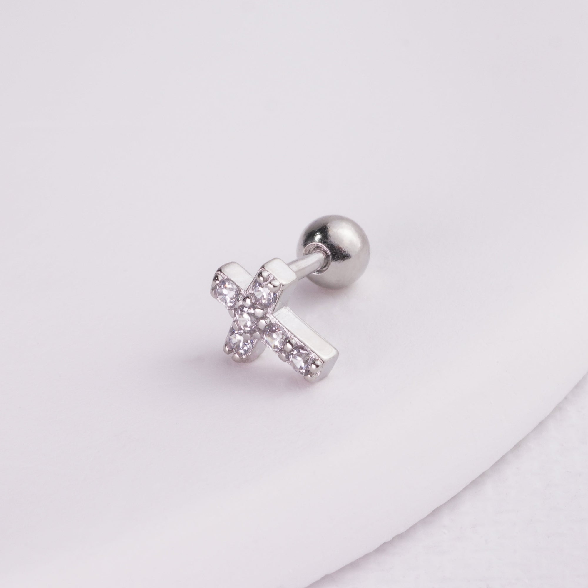 INAGIO 925 silver diamond cross barbell piercing