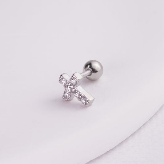 INAGIO 925 silver diamond cross barbell piercing
