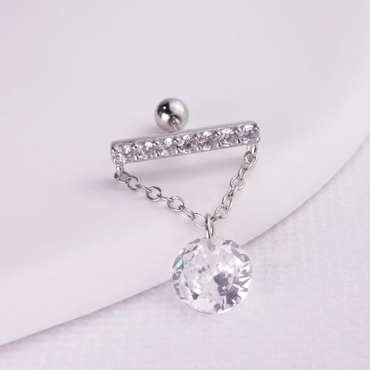inagio 925 silver diamond dangling chain barbell piercing