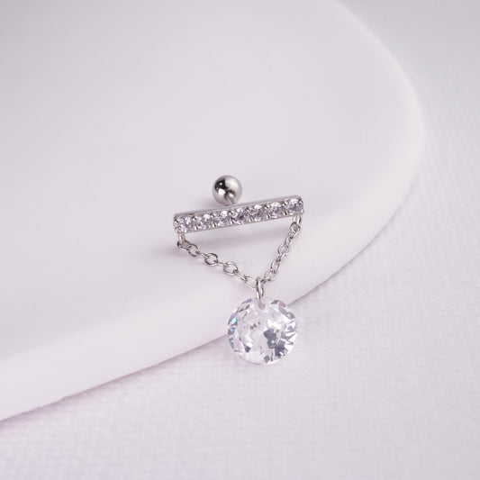 inagio 925 silver diamond dangling chain barbell piercing