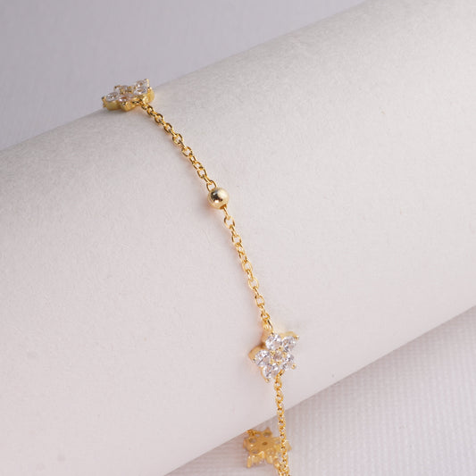 INAGIO 14K gold plated silver flower bracelet