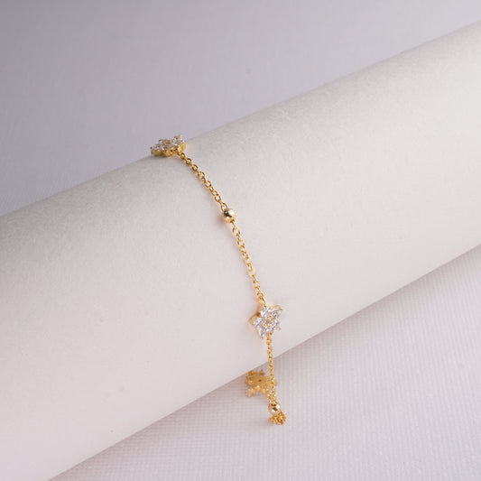 INAGIO 14K gold plated silver flower bracelet