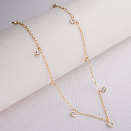 INAGIO 14K gold plated silver diamond charms choker
