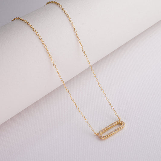 INAGIO 14K gold plated silver diamond elipse pendant necklace