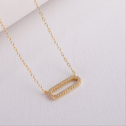 INAGIO 14K gold plated silver diamond elipse pendant necklace