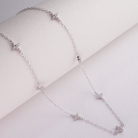 INAGIO 925 silver diamond flower necklace