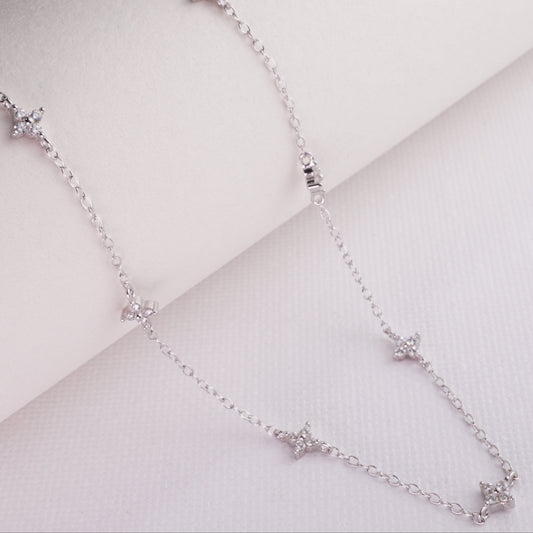 INAGIO 925 silver diamond flower necklace