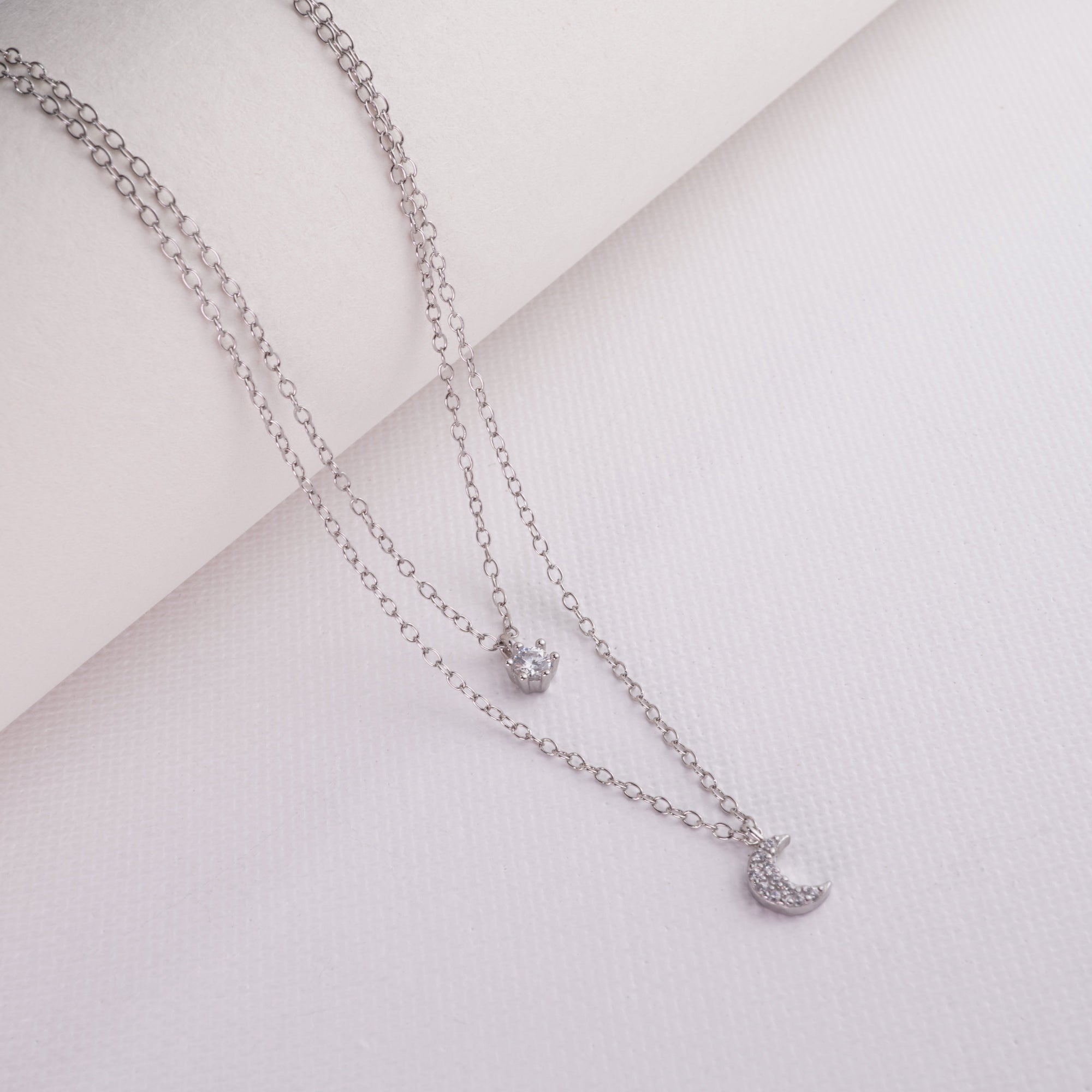 INAGIO 925 silver moon double pendant chain