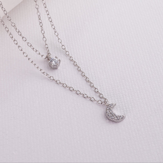 INAGIO 925 silver moon double pendant chain