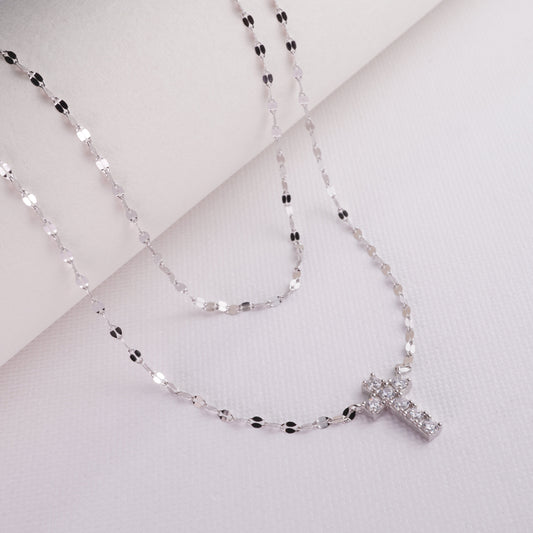 INAGIO 925 silver cross double pendant chain