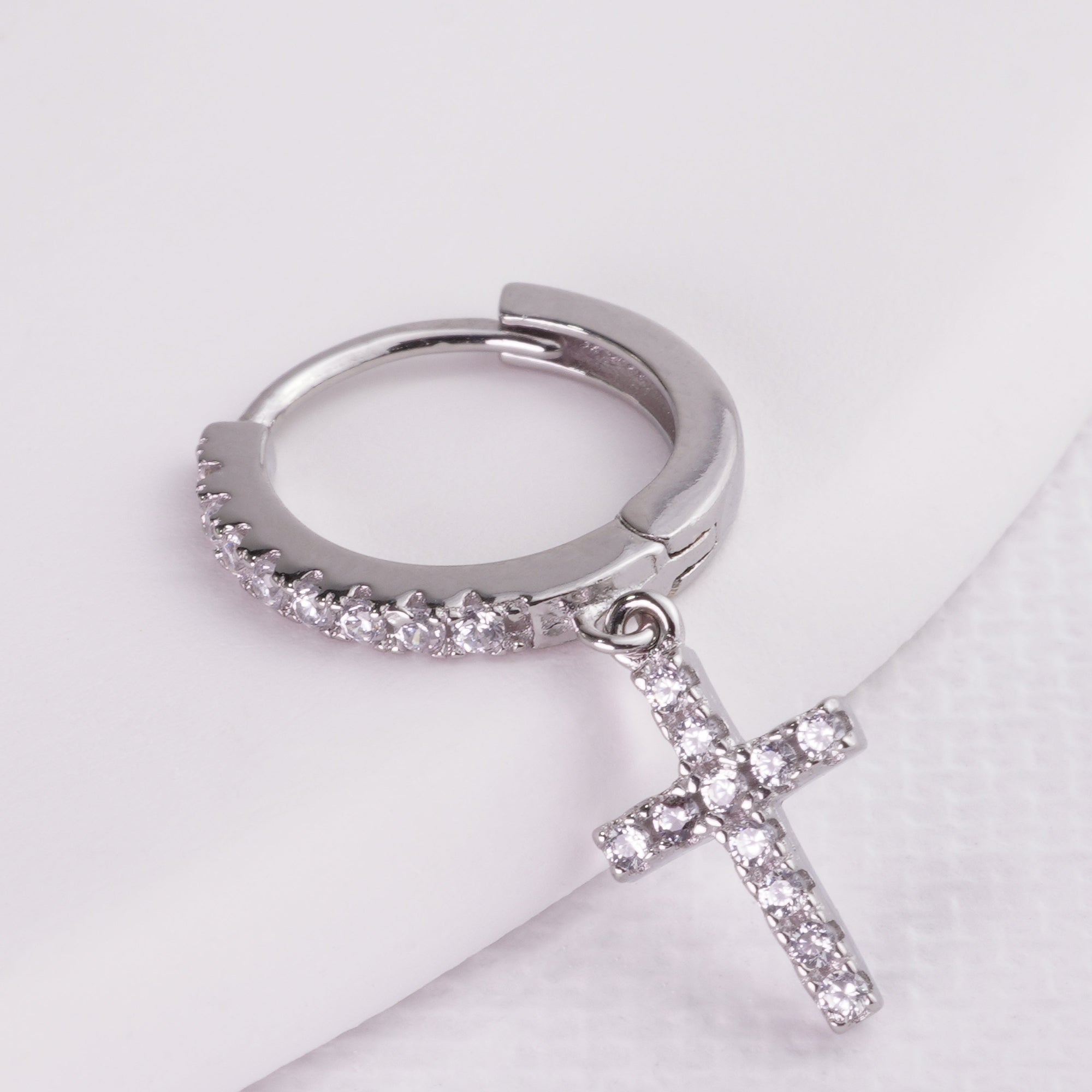inagio 925 silver diamonds cross hoop