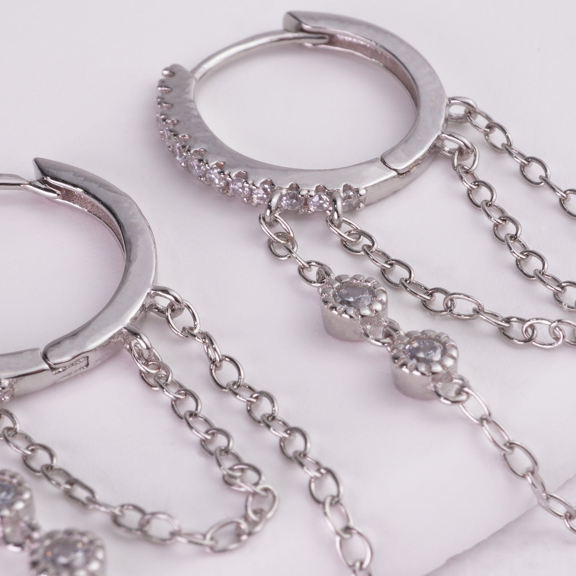 inagio 925 silver diamonds double chain hoop set